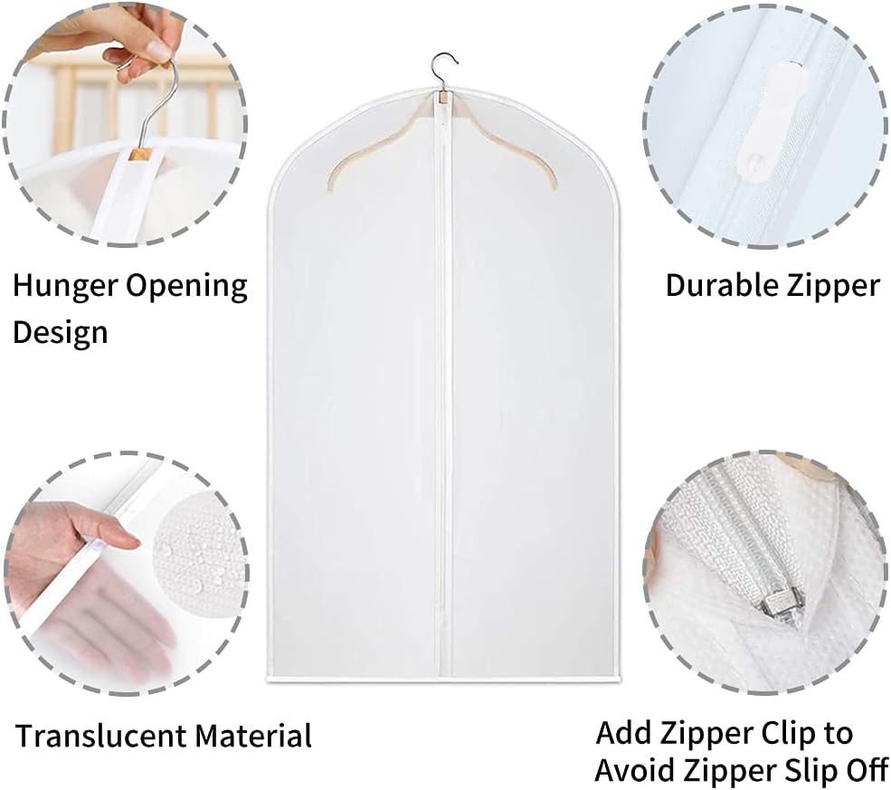 Hanging Garment Covers for Closet Storage Suits Dresses Jackets 12-Pack Zippered See-Through Suit Protectors Breathable Waterproof | Thomler