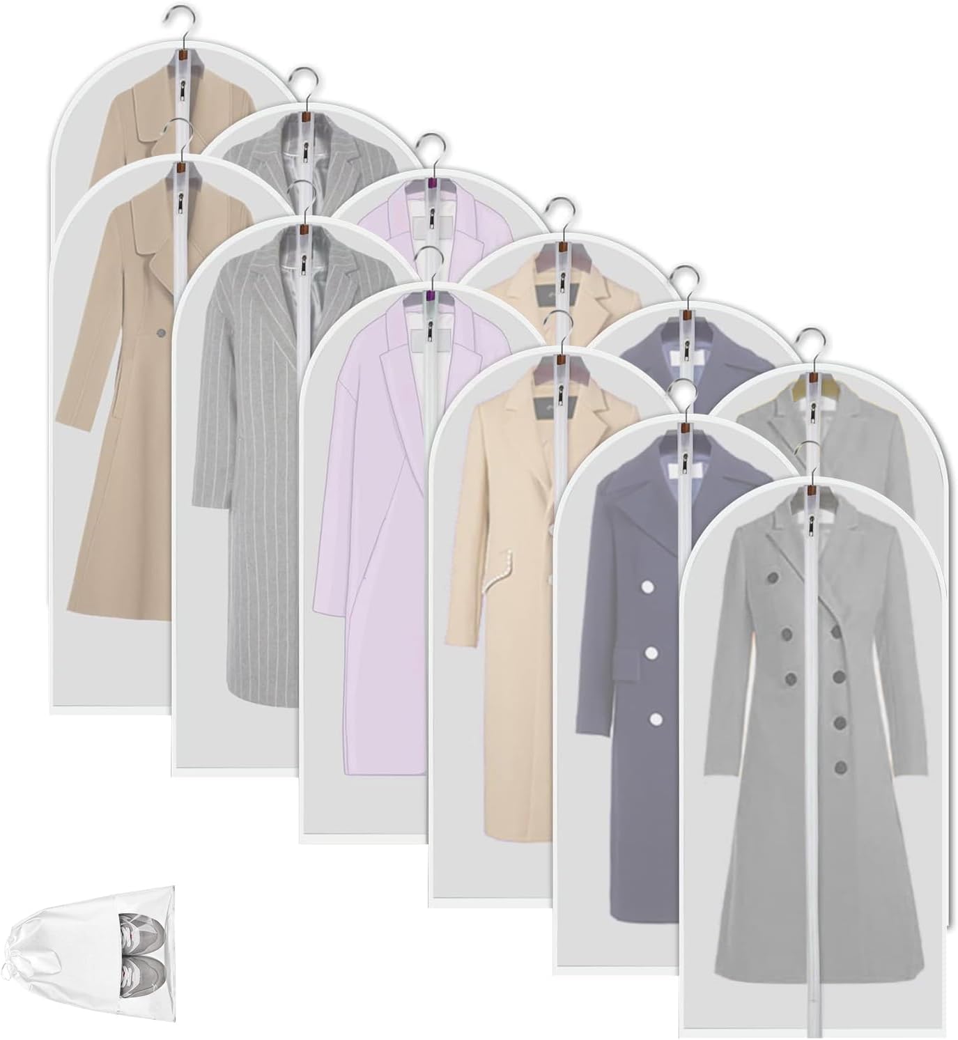 Hanging Garment Covers for Closet Storage Suits Dresses Jackets 12-Pack Zippered See-Through Suit Protectors Breathable Waterproof | Thomler