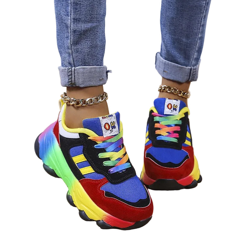 Women's Breathable Lace-Up Sneakers with 1.6 in Platform Sole | Stretchy Fabric Walking Shoes for Everyday Comfort | Lightweight & | Thomler