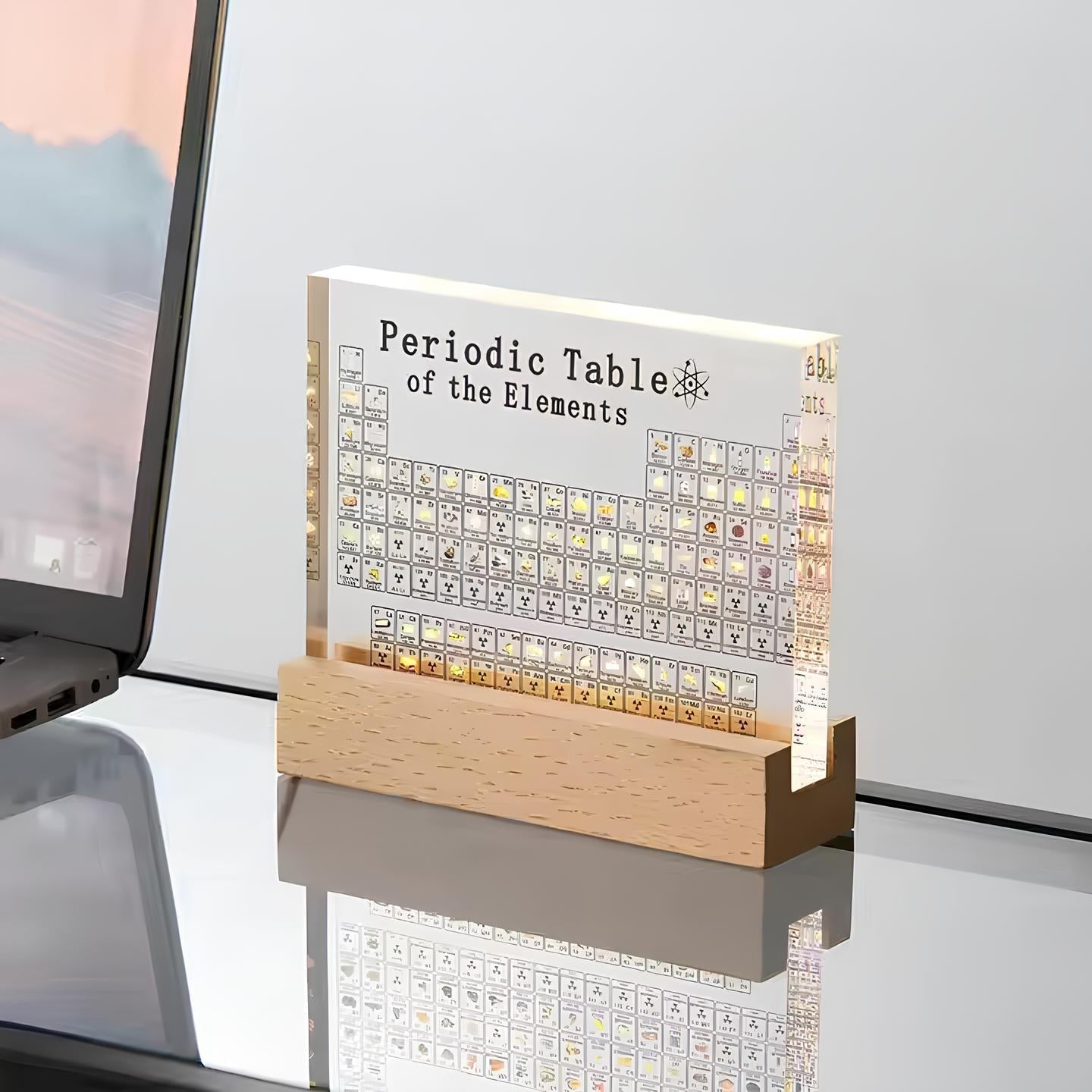 Illuminated Chemistry Display with 83 Authentic Element Specimens | Educational Desk Decor Acrylic Periodic Table Light for Science Lovers | Thomler