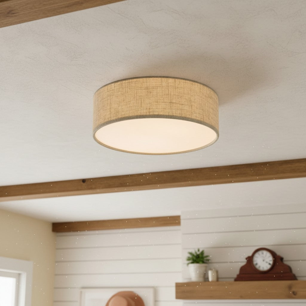Fabric Flush Mount Drum Shade Ceiling Light for Bedroom & Living Room – Hardwire Installation | Thomler