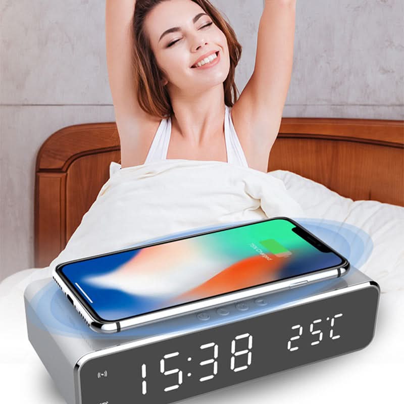 Nightstand Alarm Clock with Qi Wireless Charging Pad – Jumbo LED Display for Bedroom – Sleek Design for Desk or Bedside | Thomler