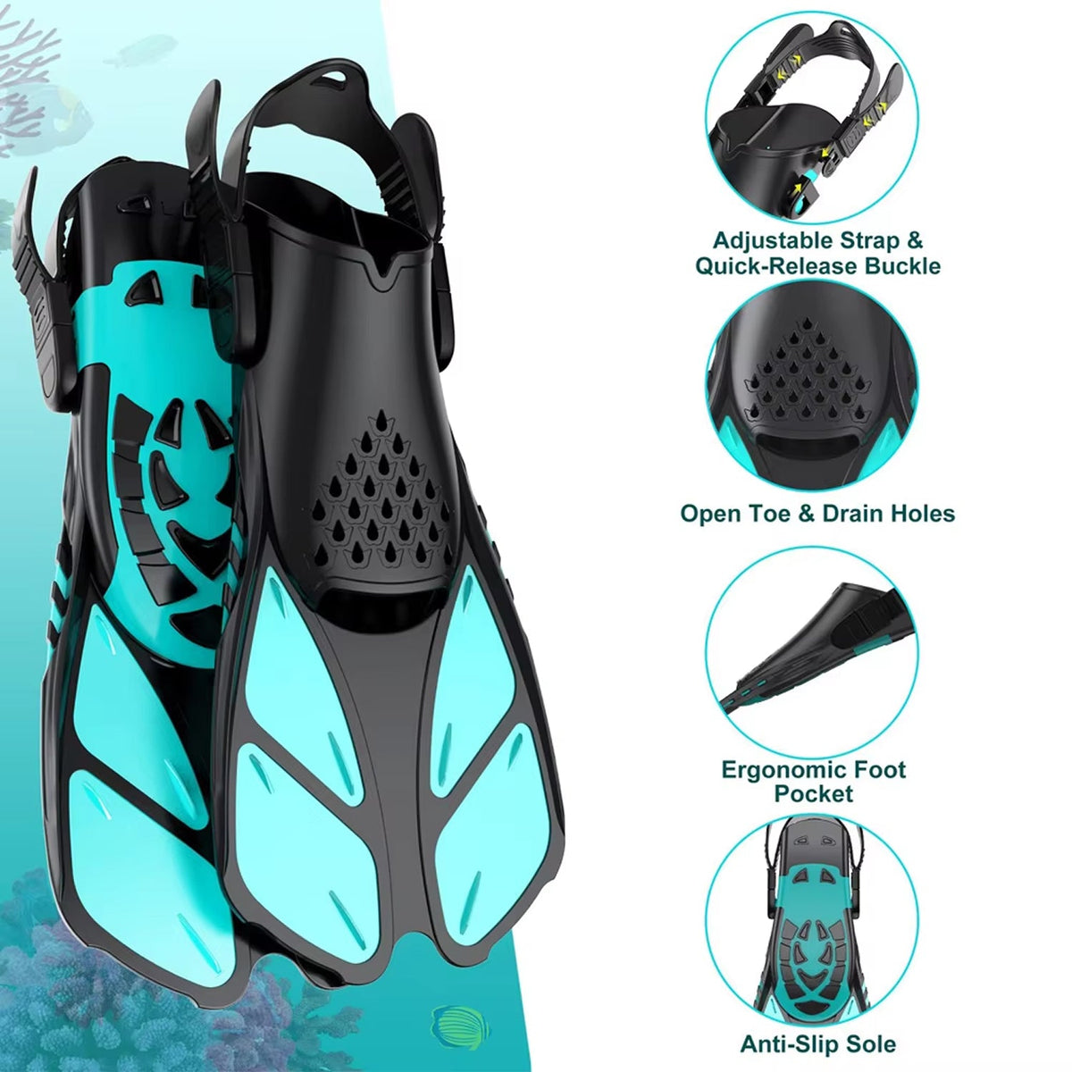 Full-Face Snorkel Mask with Fins & Dry-Top Tube – Wide-View Swim Gear for Ocean, Pool & Diving | Thomler