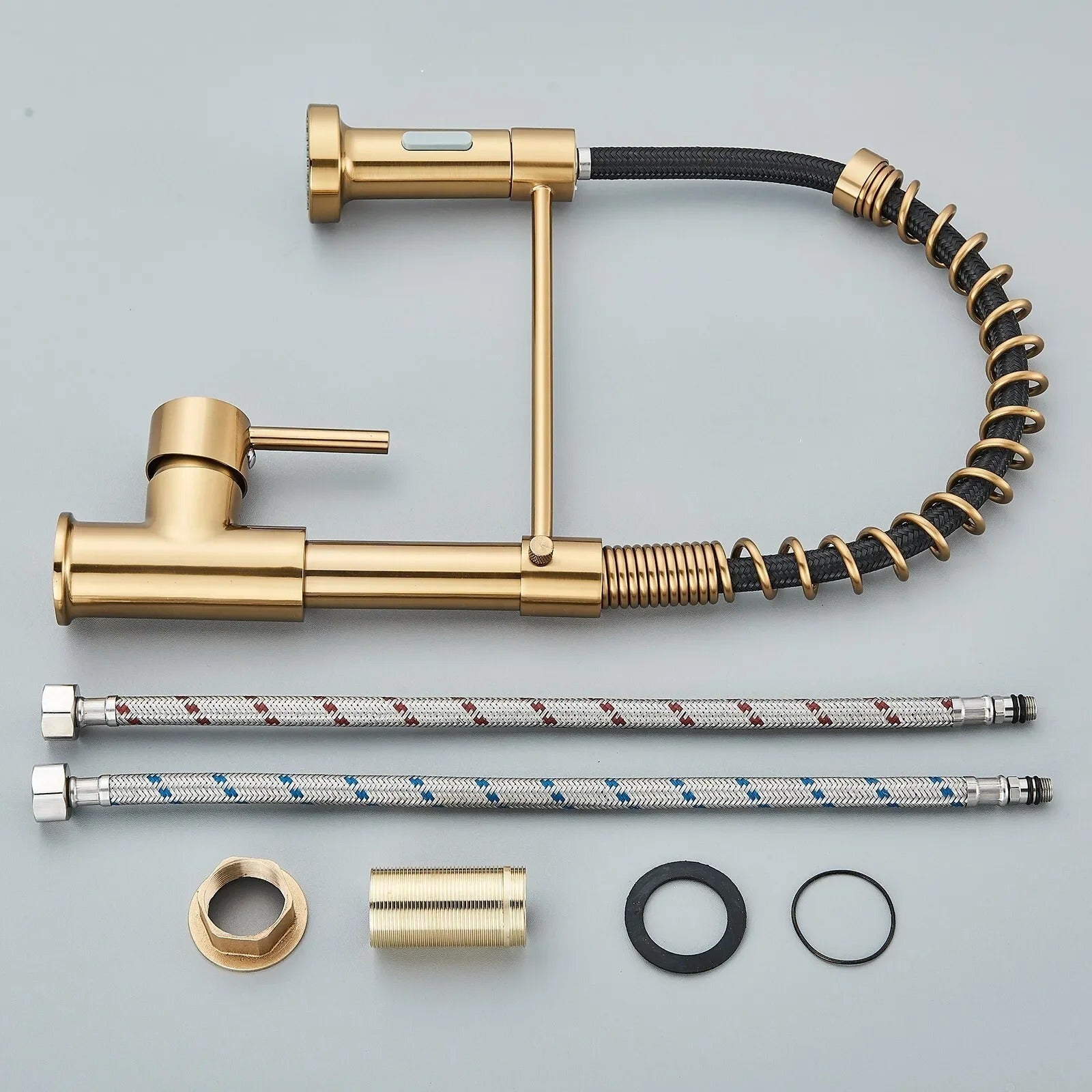 Kitchen Faucet Solid Brass 360° Swivel Pull Out Spray Head Modern Sink Mixer Tap For Double Sink Industrial Kitchen | Thomler