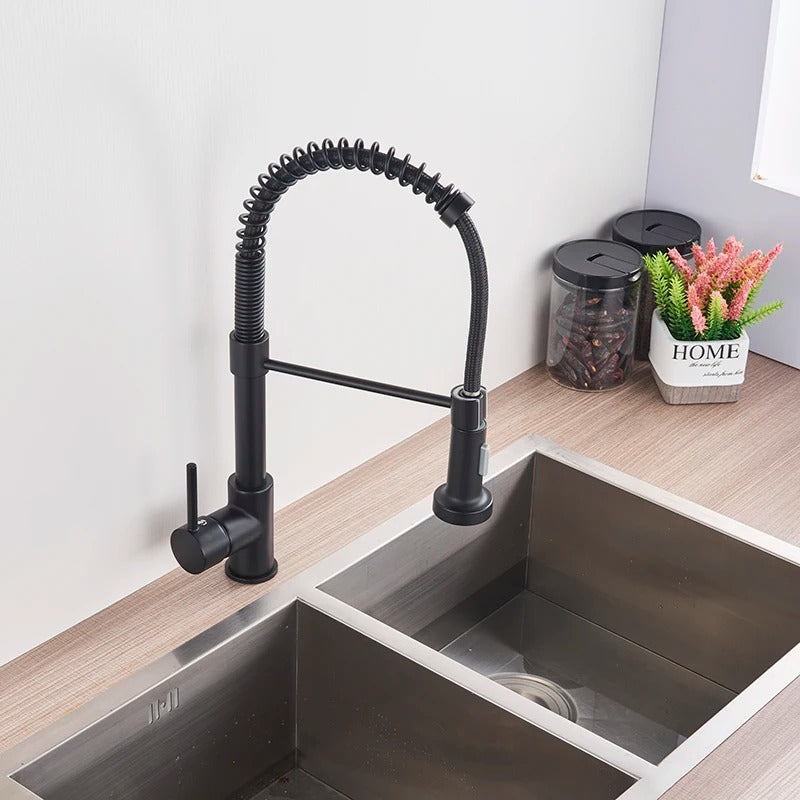 Kitchen Faucet Solid Brass 360° Swivel Pull Out Spray Head Modern Sink Mixer Tap For Double Sink Industrial Kitchen | Thomler