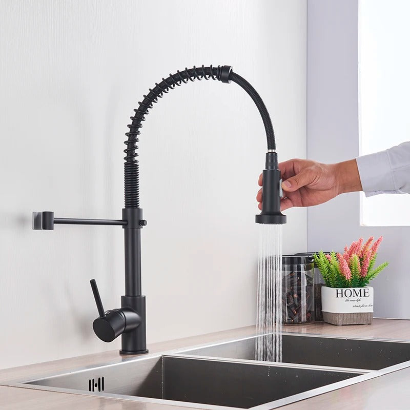 Kitchen Faucet Solid Brass 360° Swivel Pull Out Spray Head Modern Sink Mixer Tap For Double Sink Industrial Kitchen | Thomler