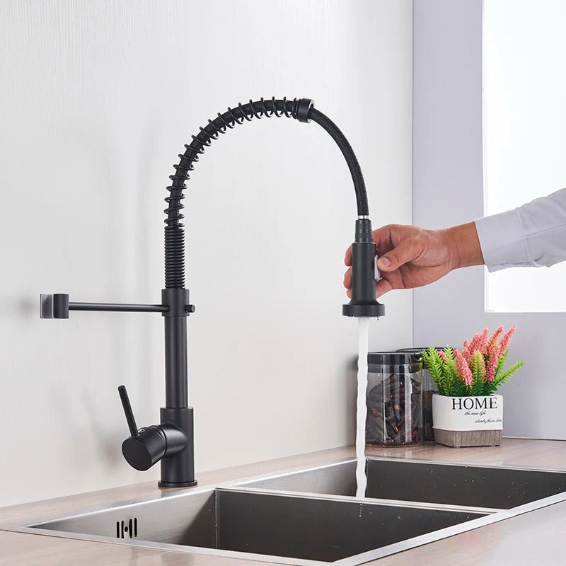Kitchen Faucet Solid Brass 360° Swivel Pull Out Spray Head Modern Sink Mixer Tap For Double Sink Industrial Kitchen | Thomler