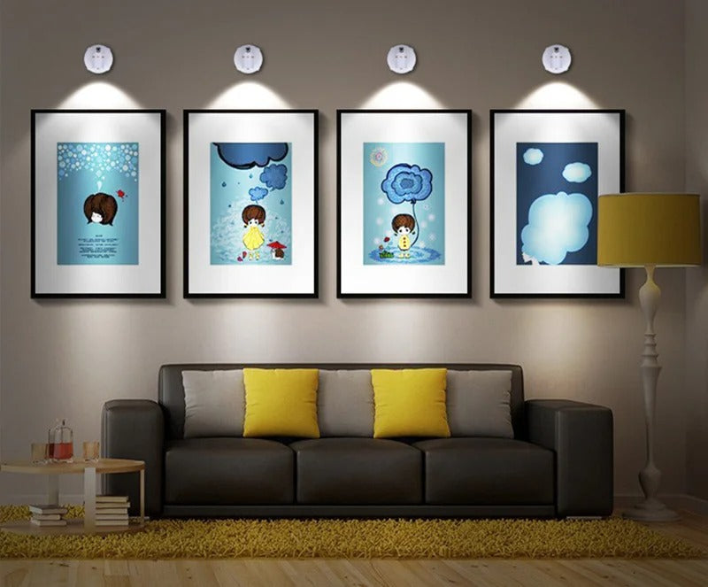 Wireless Battery LED Spotlight with Remote Control Dimmer for Wall Art Picture Accent Lighting Living Room Bedroom Indoor Cordless Puck | Thomler