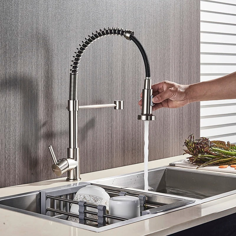 Kitchen Faucet Solid Brass 360° Swivel Pull Out Spray Head Modern Sink Mixer Tap For Double Sink Industrial Kitchen | Thomler