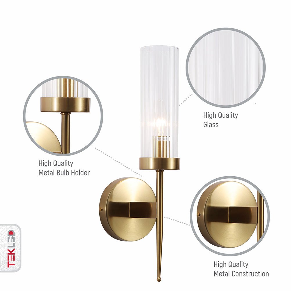 Wall Lamp Steel Ribbed Glass 41.0 cm Dimmable E27 Bedroom Hallway Living Room Art Deco Vintage Sconce Light | Thomler