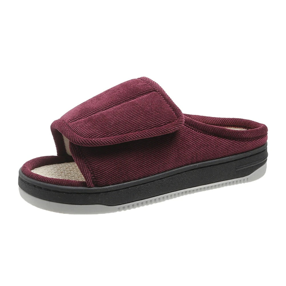 Adjustable Open-Toe Slippers for Edema & Neuropathy Relief, Extra-Wide Cushioned Footbed, Velcro Closure for Swelling, Supportive Rubber | Thomler