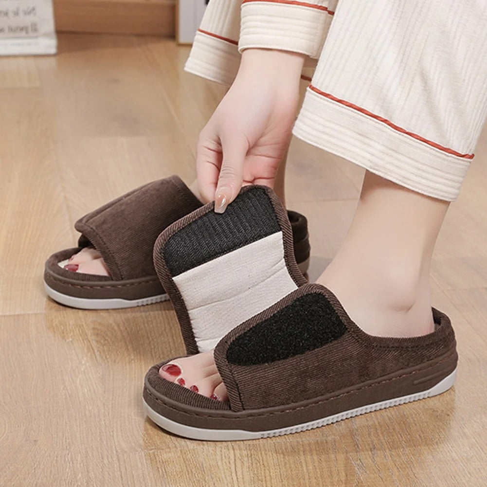 Adjustable Open-Toe Slippers for Edema & Neuropathy Relief, Extra-Wide Cushioned Footbed, Velcro Closure for Swelling, Supportive Rubber | Thomler