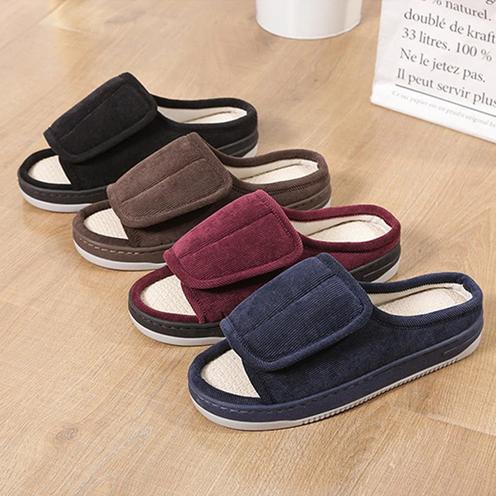 Adjustable Open-Toe Slippers for Edema & Neuropathy Relief, Extra-Wide Cushioned Footbed, Velcro Closure for Swelling, Supportive Rubber | Thomler