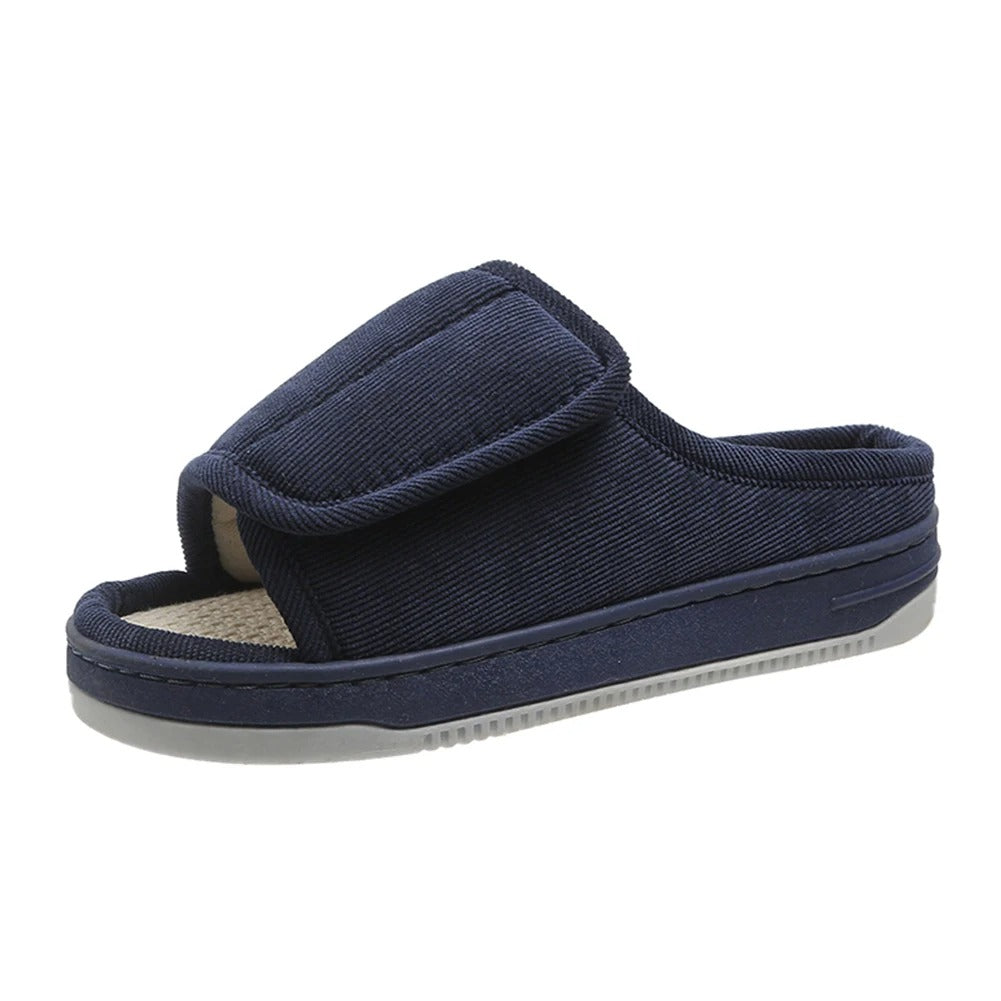 Adjustable Open-Toe Slippers for Edema & Neuropathy Relief, Extra-Wide Cushioned Footbed, Velcro Closure for Swelling, Supportive Rubber | Thomler