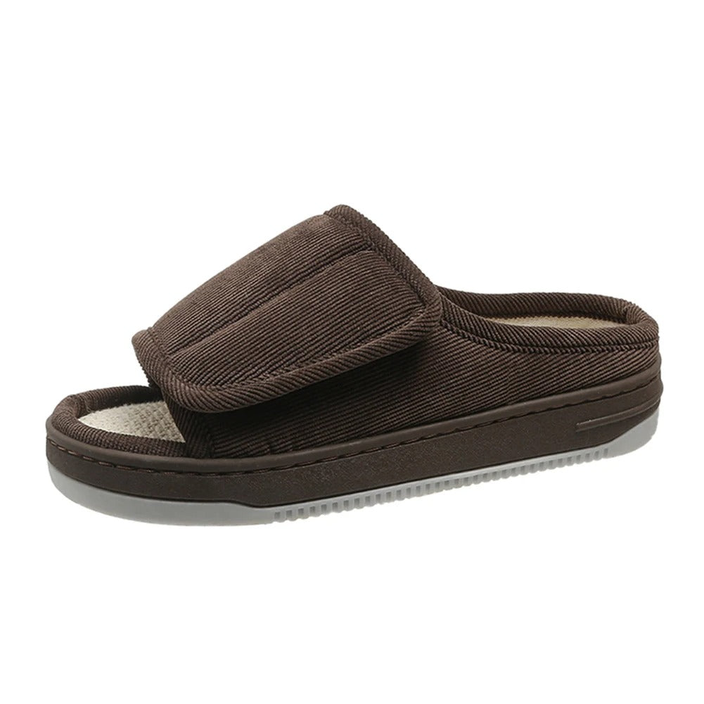 Adjustable Open-Toe Slippers for Edema & Neuropathy Relief, Extra-Wide Cushioned Footbed, Velcro Closure for Swelling, Supportive Rubber | Thomler