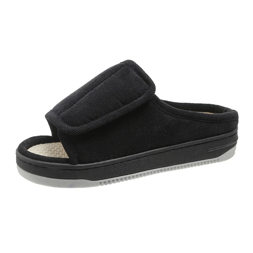 Adjustable Open-Toe Slippers for Edema & Neuropathy Relief, Extra-Wide Cushioned Footbed, Velcro Closure for Swelling, Supportive Rubber | Thomler
