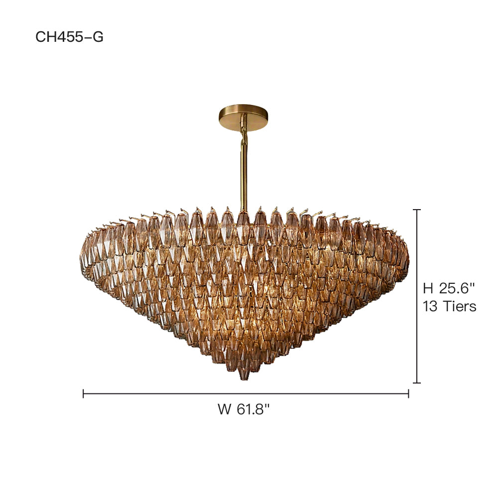 Chandelier Glass Multi Tier Round 36.6 in Dining Room Living Room Ceiling Light Modern Luxury Fixture Adjustable Hanging | Thomler