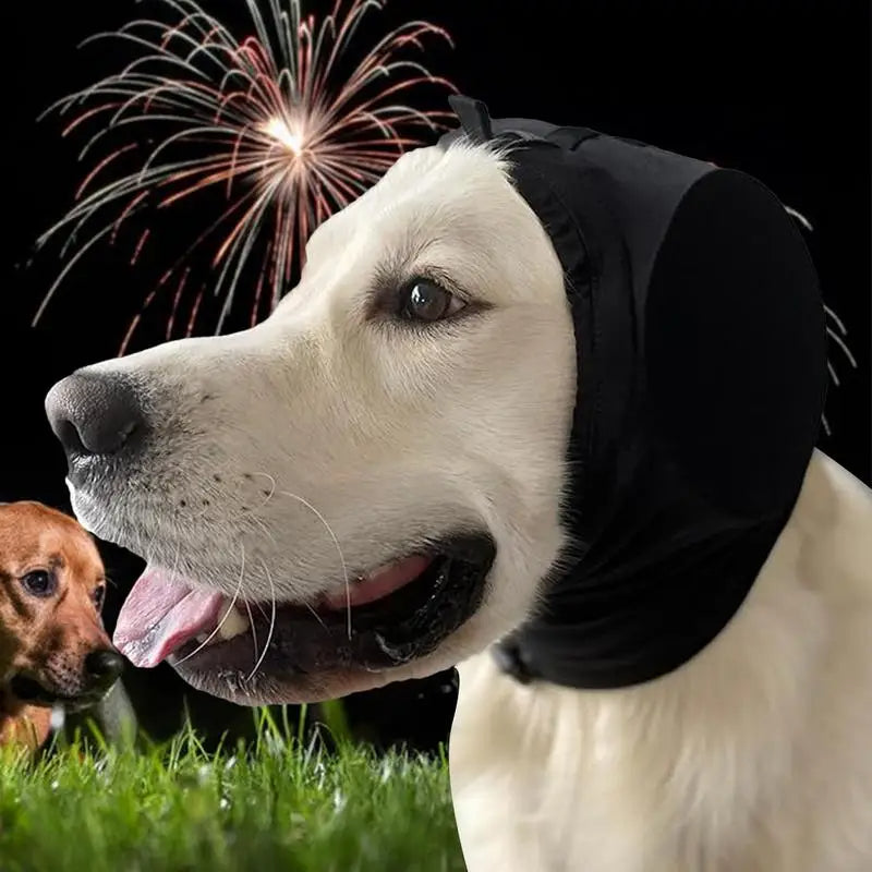 Adjustable Sound-Dampening Ear Covers for Dogs | Calming Hood for Anxious Pets During Fireworks & Storms | Lightweight Nylon Head Wrap | Thomler