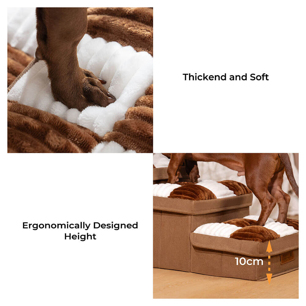 Pet Steps with Hidden Storage Compartments – Soft Padded Foldable Ramp for Small Dogs & Cats, Non-Slip Base | Thomler