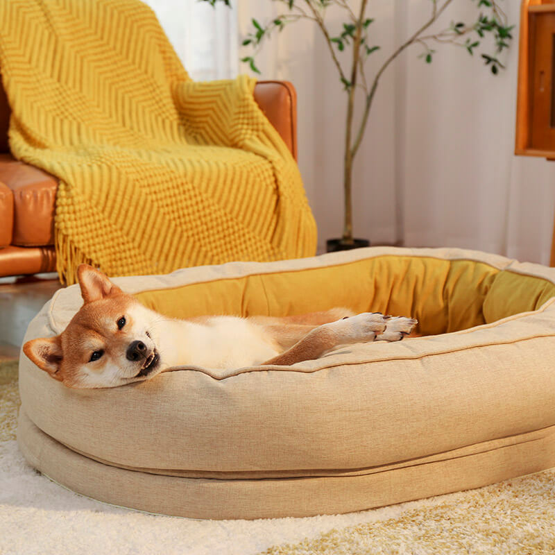 Round Bolster Pet Bed with Orthopedic Foam Support for Dogs | Raised Edge Calming Bed with Machine Washable Cover & Waterproof Liner | Thomler