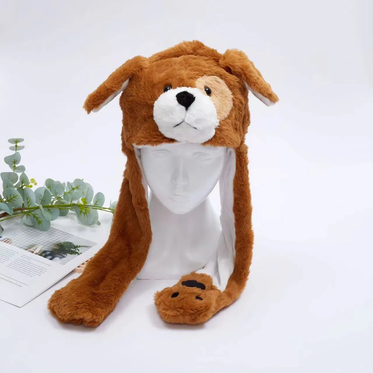 Plush Hat with Pop-Up Ears for Kids & Adults – Interactive Cosplay Beanie with Squeeze Paws | Fun Winter Accessory for Parties, Christmas | Thomler