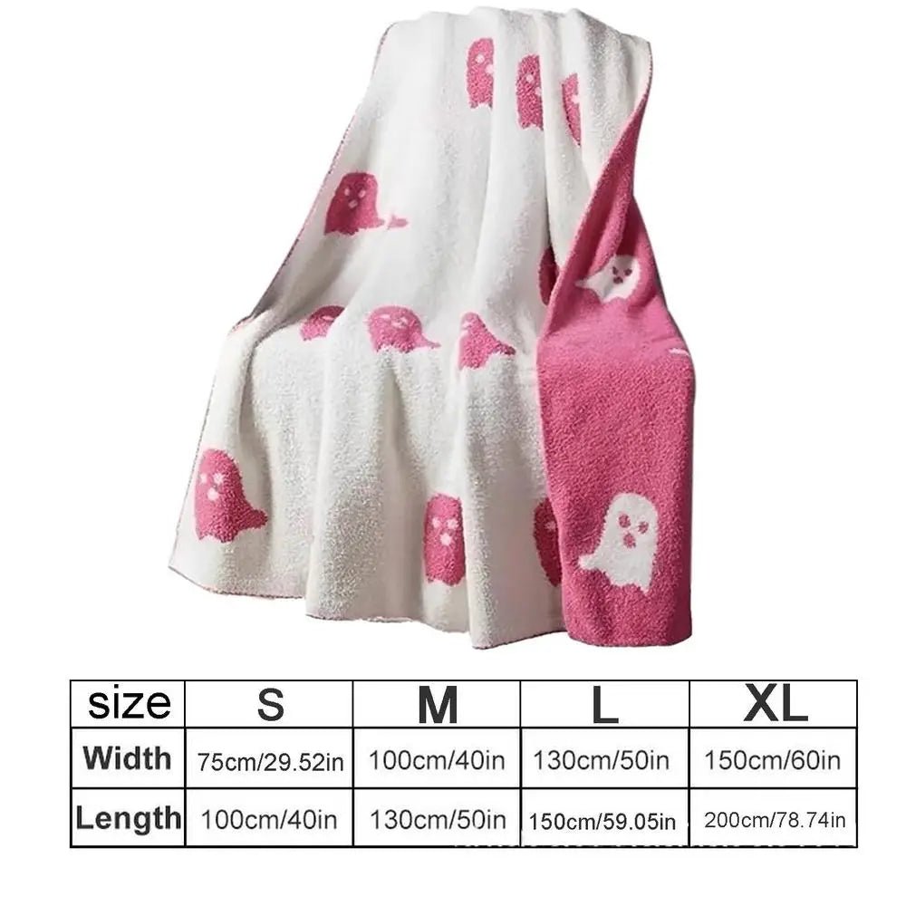 Reversible Chenille Throw Blanket with Playful Ghost Print – Soft Flannel Layer for Living Room & Bedroom | Thomler