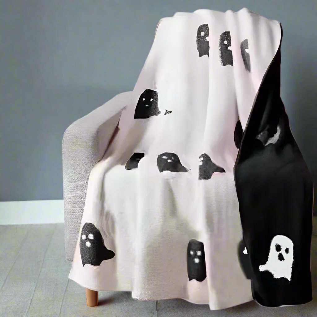 Reversible Chenille Throw Blanket with Playful Ghost Print – Soft Flannel Layer for Living Room & Bedroom | Thomler