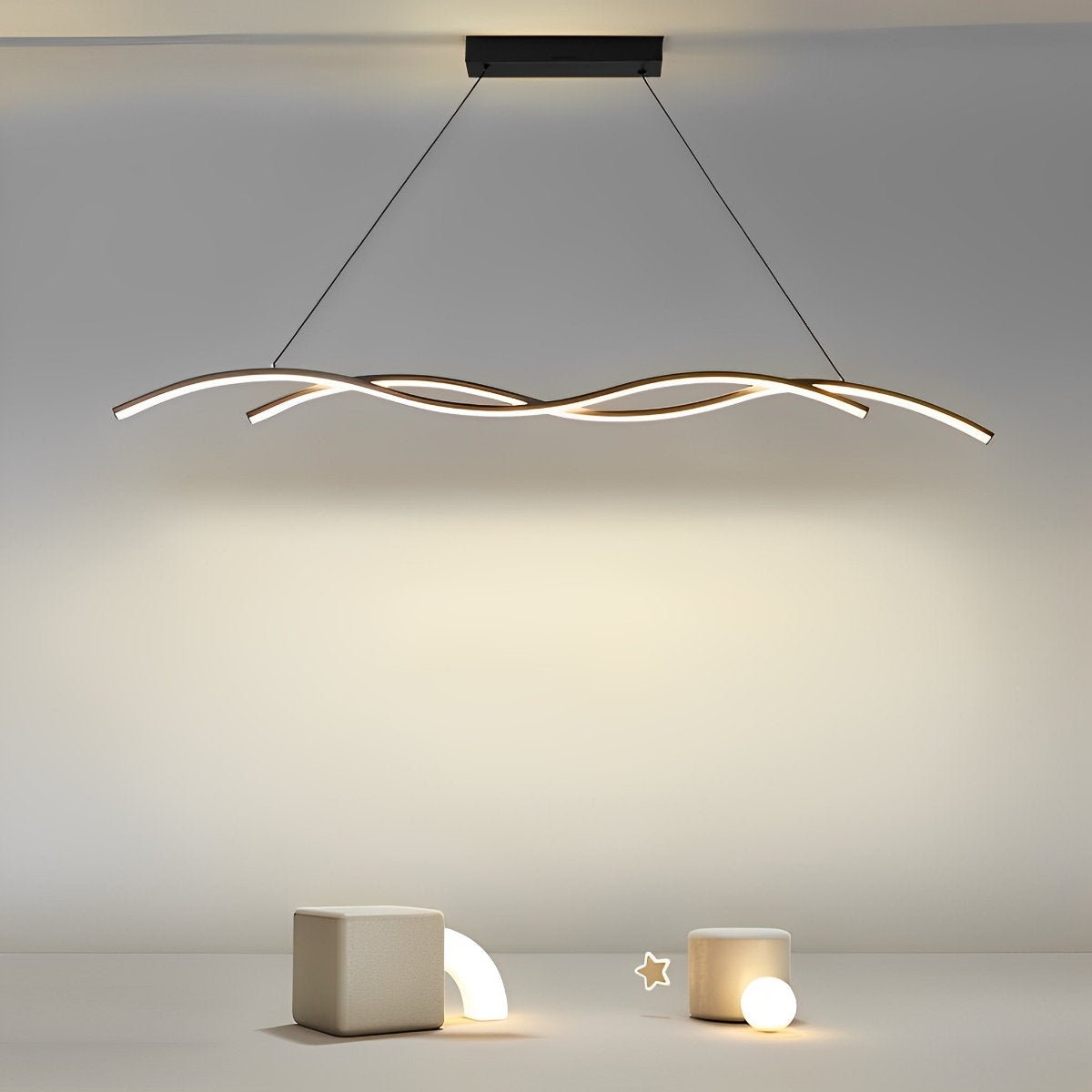 Pendant Light Aluminium LED 150.0 cm Black Dining Room Dimmable Wavy Ceiling Hanging Light Modern Minimalist Chandelier | Thomler