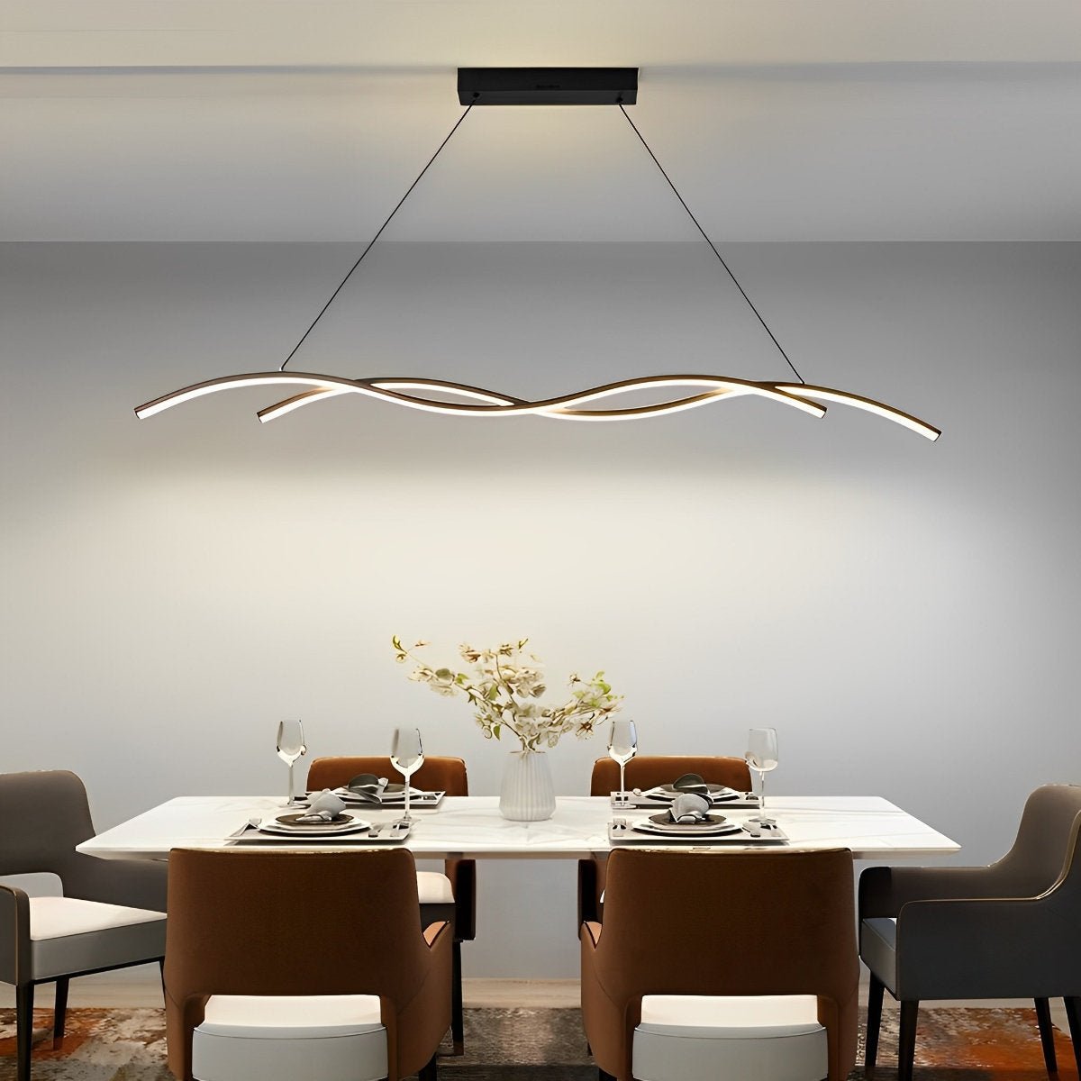 Pendant Light Aluminium LED 150.0 cm Black Dining Room Dimmable Wavy Ceiling Hanging Light Modern Minimalist Chandelier | Thomler