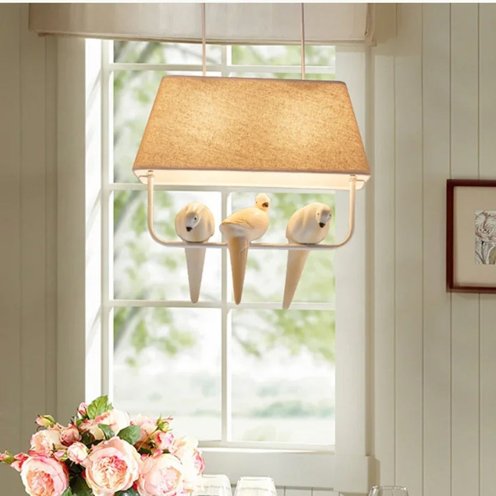 Pendant Light Fabric Shade E27 Beige Dining Room Bird Decorative Hanging Ceiling Lamp Living Room Statement Lighting | Thomler