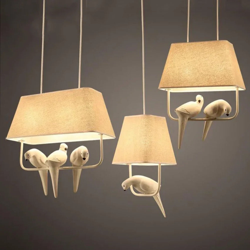 Pendant Light Fabric Shade E27 Beige Dining Room Bird Decorative Hanging Ceiling Lamp Living Room Statement Lighting | Thomler