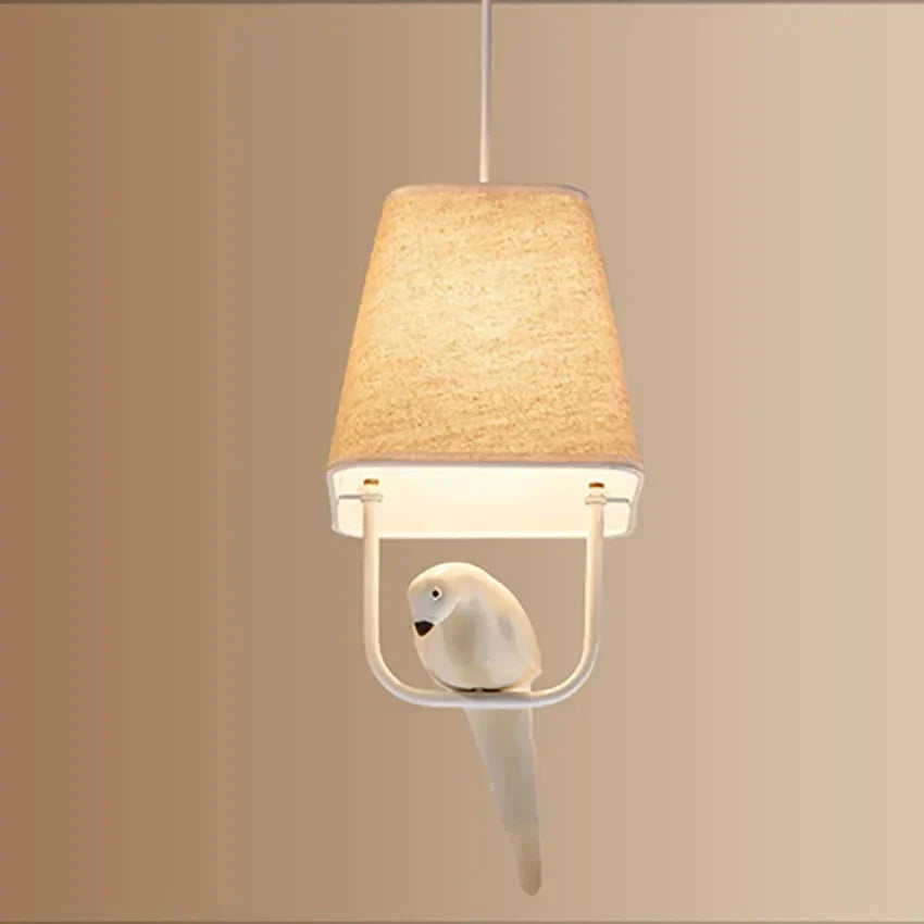 Pendant Light Fabric Shade E27 Beige Dining Room Bird Decorative Hanging Ceiling Lamp Living Room Statement Lighting | Thomler