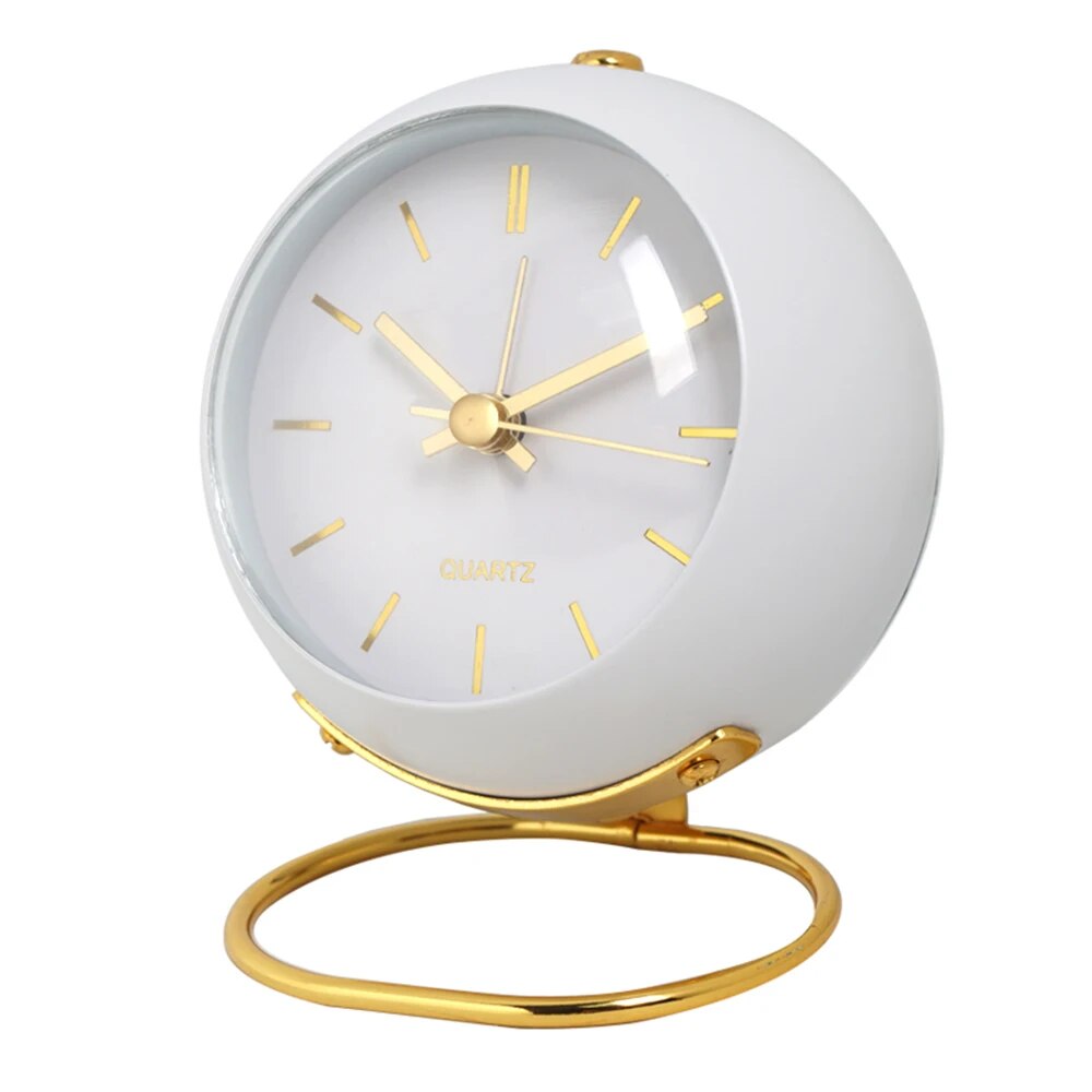 Table Clock Metal Quartz 10.5 cm 4.1 Inch Green Gold Bedroom Desk Retro Analog Nightstand Clock | Thomler