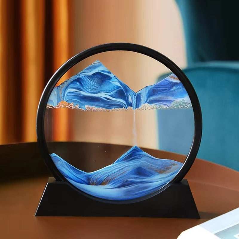 Moving Sand Art Glass Display Rotating Desktop Sculpture Stress Relief Decor for Home Office Meditation Mindfulness Gift | Thomler