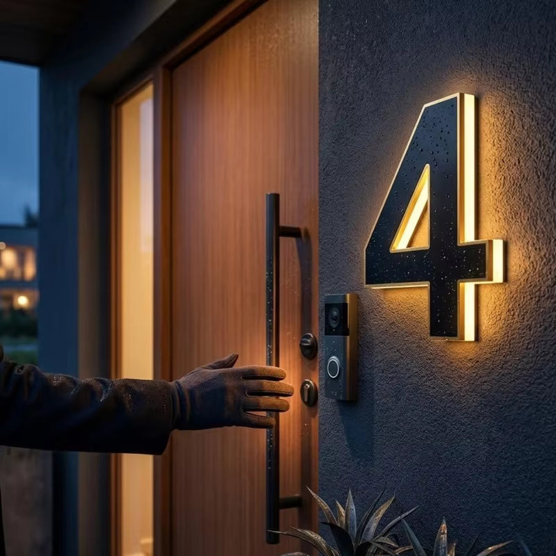 Solar House Number Sign with Auto-Illuminated LED for Night Visibility – Weather-Resistant Outdoor Address Plaque | Thomler