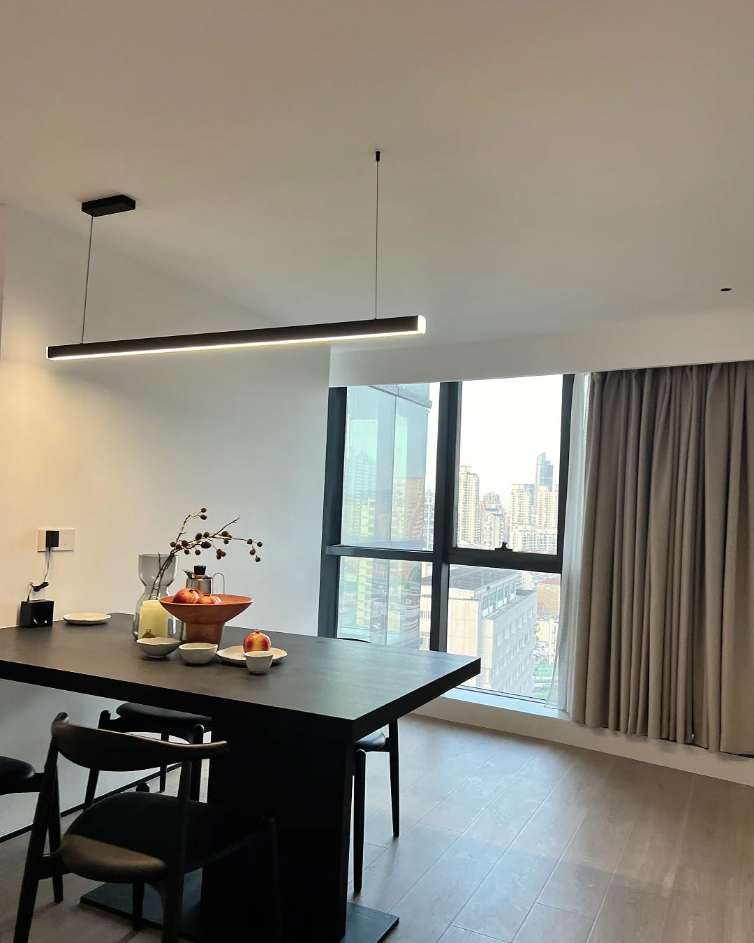 Linear Pendant Light Metal 39 in Adjustable Kitchen Island LED Warm White 3000K-6000K Modern Dining Room Hanging Lamp | Thomler