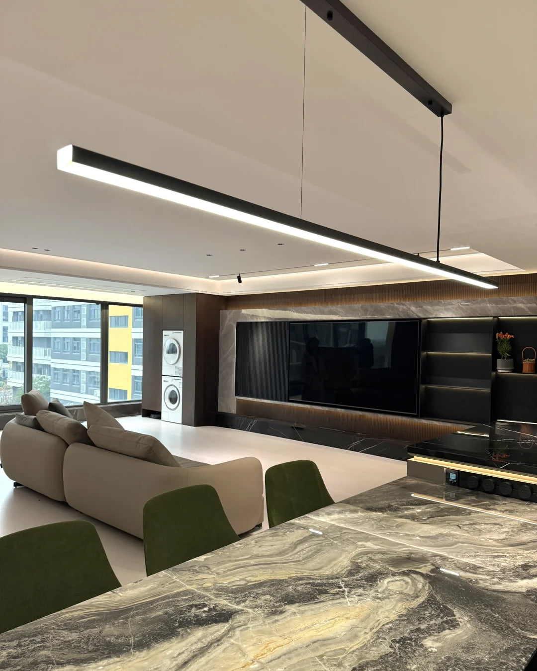 Linear Pendant Light Metal 39 in Adjustable Kitchen Island LED Warm White 3000K-6000K Modern Dining Room Hanging Lamp | Thomler