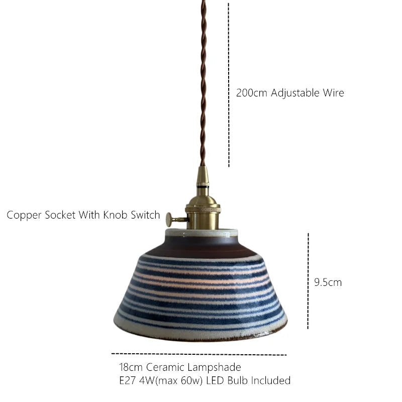 Ceramic Hanging Light Fixture with Unique Floral Designs for Kitchen, Dining Room, Cafe | Artisan Crafted Copper Hardware Pendant Lamp | Thomler