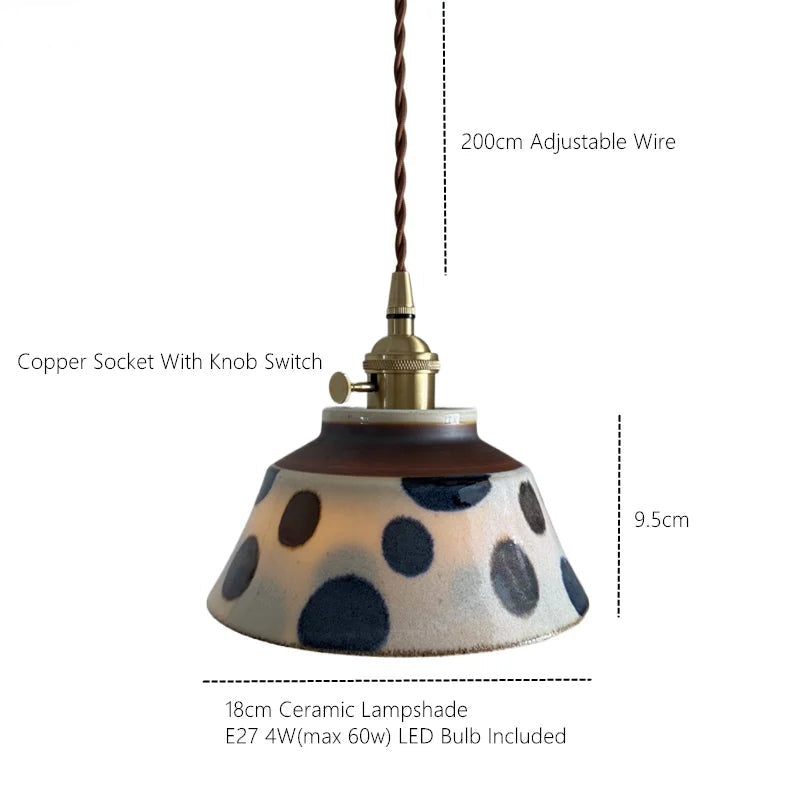 Ceramic Hanging Light Fixture with Unique Floral Designs for Kitchen, Dining Room, Cafe | Artisan Crafted Copper Hardware Pendant Lamp | Thomler