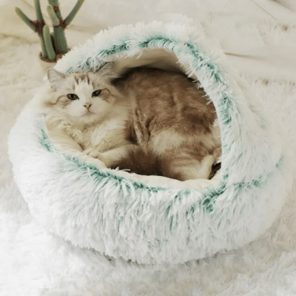 Hooded Cat Bed with Raised Rim – Plush Donut Nest for Anxious Cats, Semi-Enclosed Design for Security | Thomler
