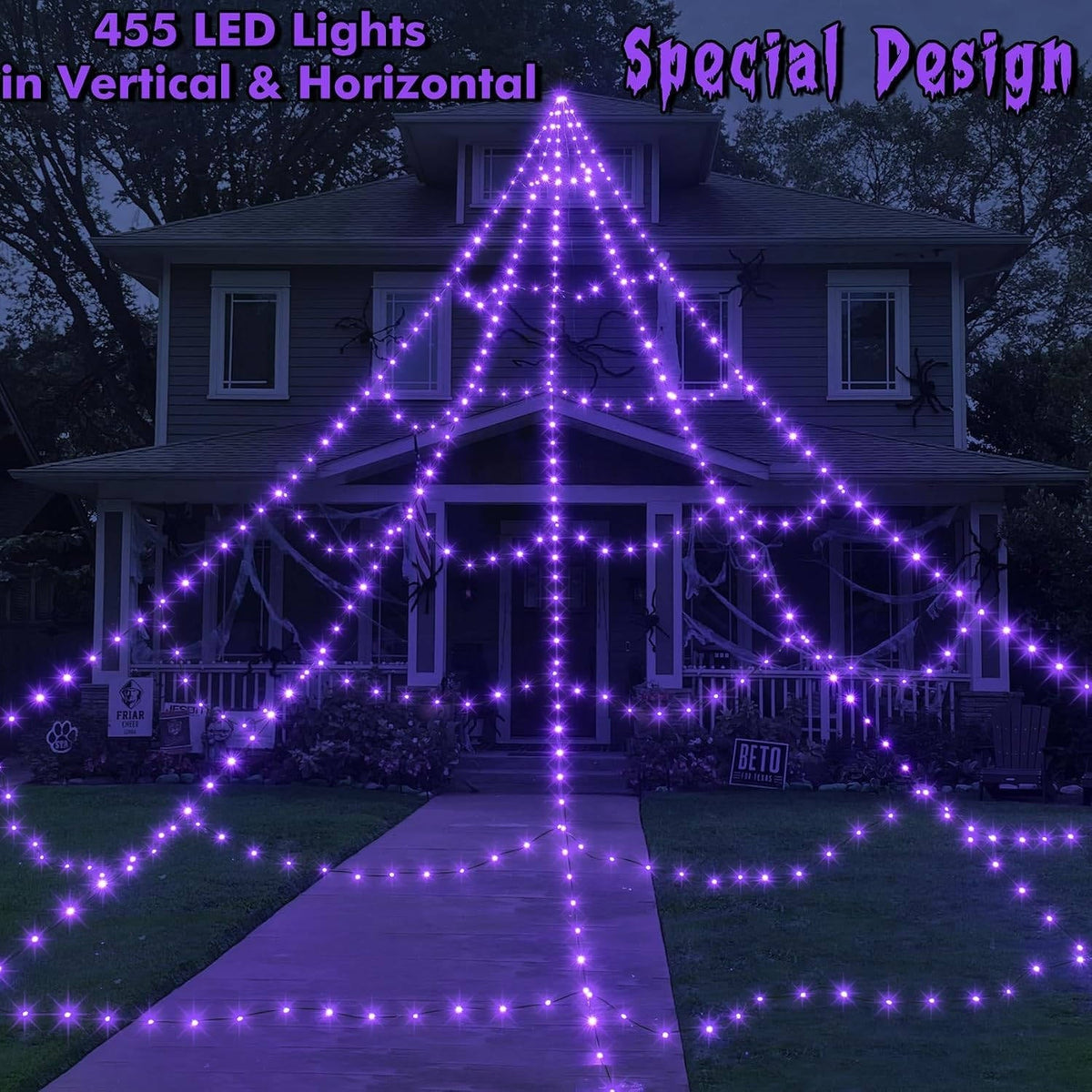 16 ft Illuminated Web Decoration with 455 LEDs, 8 Modes & Remote Control for Halloween | Thomler