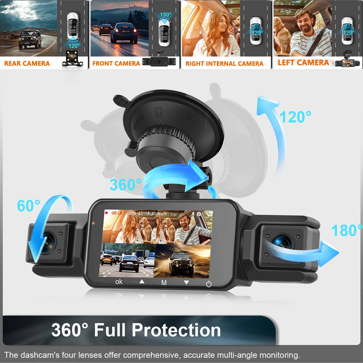 4-Camera 1080P Vehicle Recording System with Infrared Vision – Front Rear Side Surveillance Monitor for Cars Trucks SUVs | Thomler
