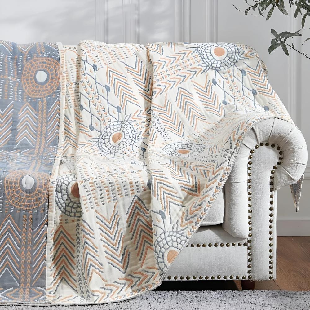 Dual-Sided All-Cotton Throw Blanket for Couch, Bed & Decor | Soft Reversible Woven Textile | Machine Washable Accent Cover | Thomler