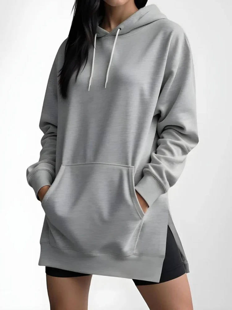 Women's Plush-Lined Cotton Hoodie Dress – Pullover Lounge Sweatshirt with Kangaroo Pockets & Ribbed Cuffs for Everyday Comfort | Thomler