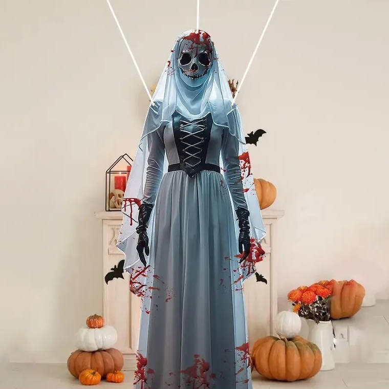Skeleton Bride Hanging Halloween Decoration – Weather-Resistant Outdoor Horror Prop for Porch & Yard Display | Thomler
