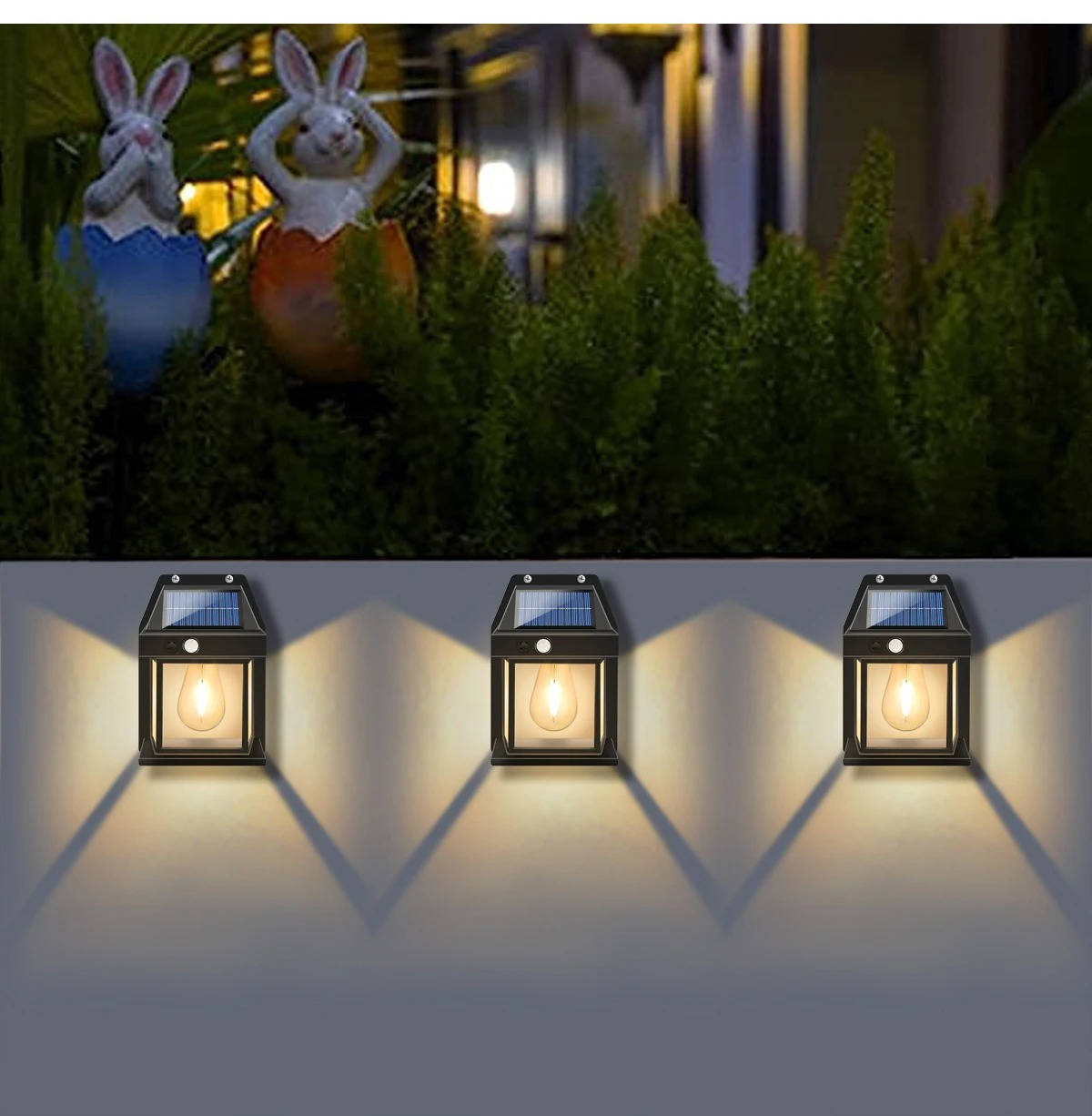 Motion-Activated Solar Outdoor Sconce with 3 Brightness Settings – Weatherproof Garden Security Light – 2-Pack | Thomler