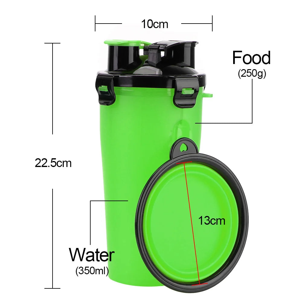 Travel Water & Food Dispenser for Dogs – Dual-Chamber Bottle with Collapsible Bowl | Thomler
