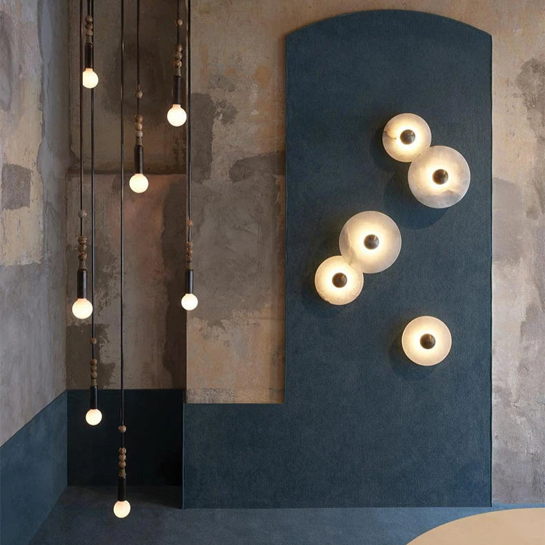 Wall Lamp Alabaster 7.9–13.8 In Round LED Bedroom Hallway Modern Minimalist Sconce Lighting Fixture | Thomler
