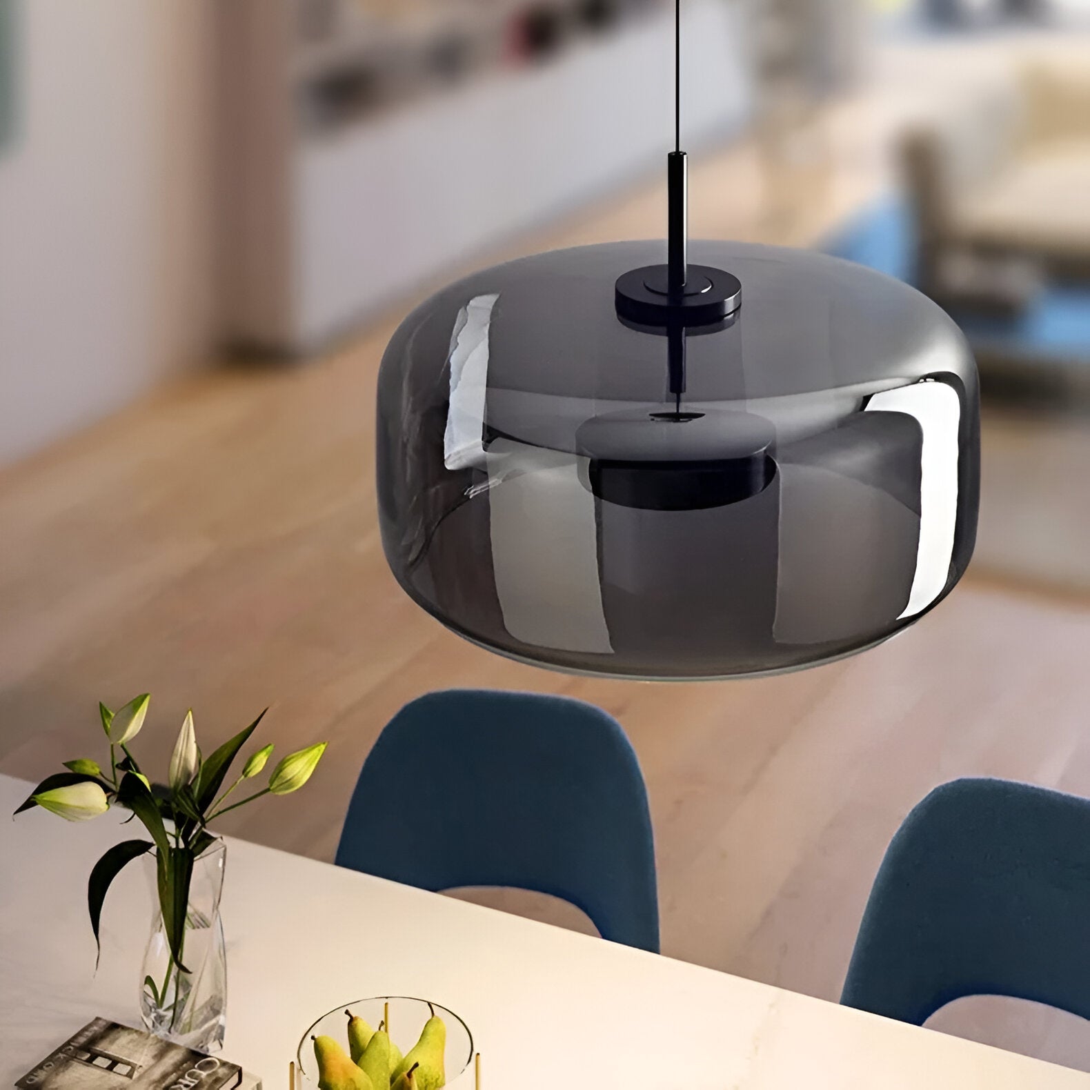 Pendant Light Glass Dome 15.0 in Smoked Gray Kitchen Island Dining Room Adjustable Triple Hanging Ceiling Fixture | Thomler