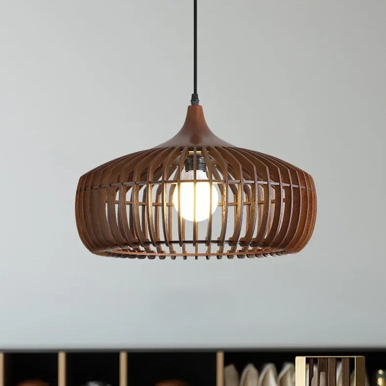 Pendant Light Wood 16.9 in Japandi Natural Dining Room Kitchen Island Hanging Ceiling Lamp Minimalist Scandinavian Modern | Thomler